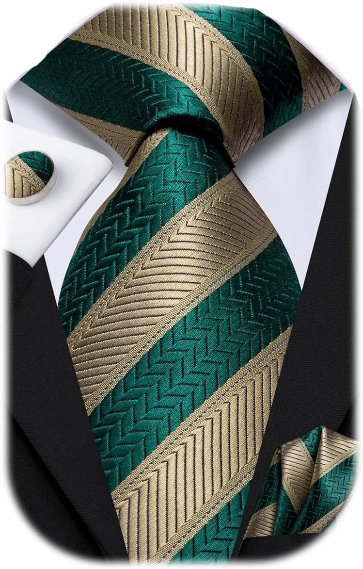 Dubulle Mens Paisley Striped Tie and Handkerchief Cufflinks Tie Set for Men Wedding Business Formal - Image 1